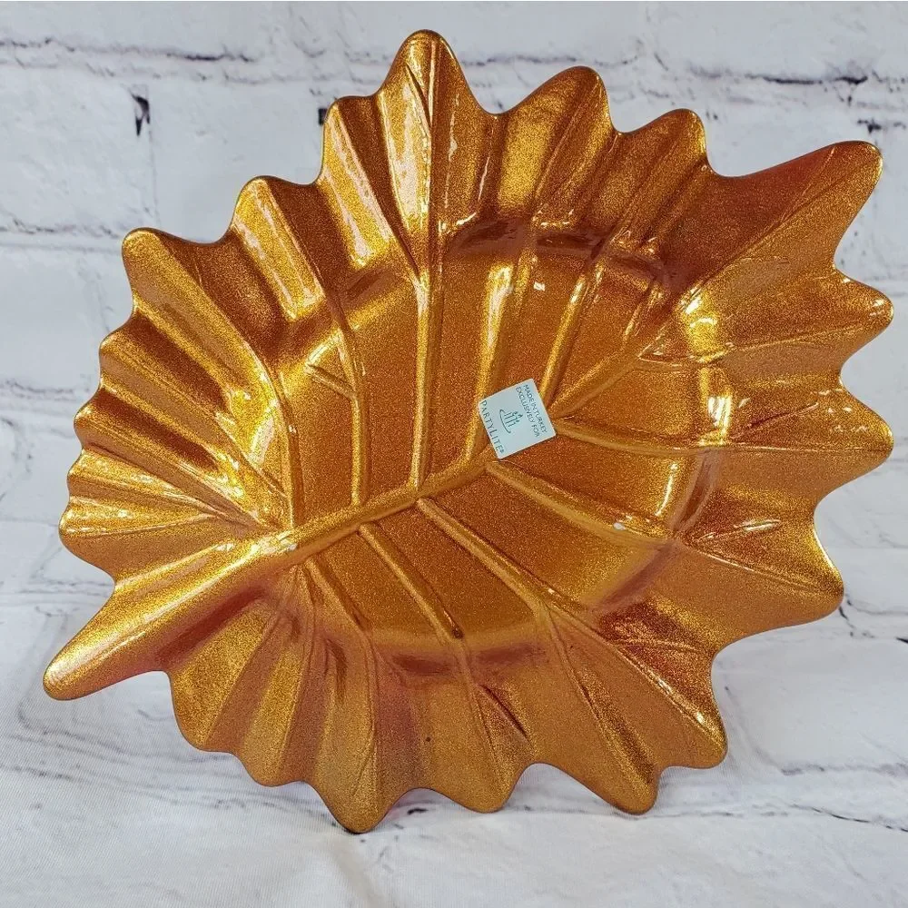 🩵Partylite Red & Gold Indian Summer Pillar Candle Tray - Picture 4 of 10